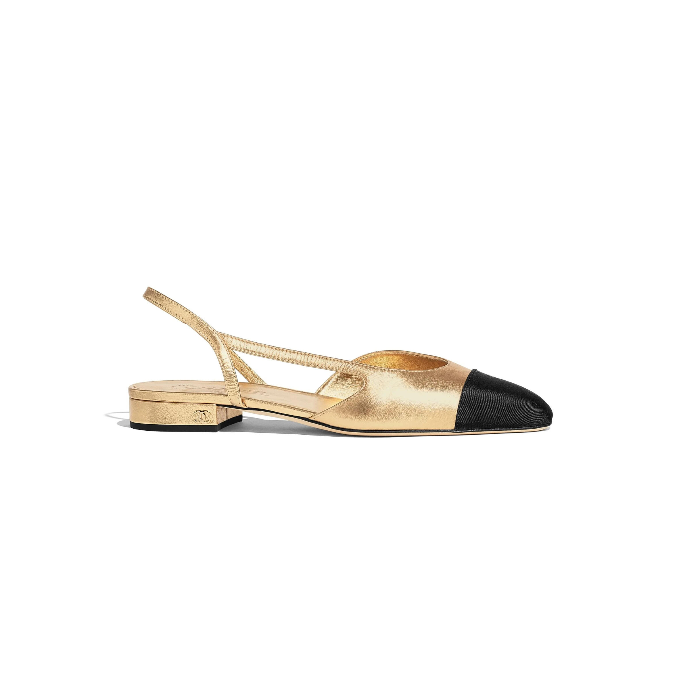 Ch*el cap-toe slingback flats in gold g31319